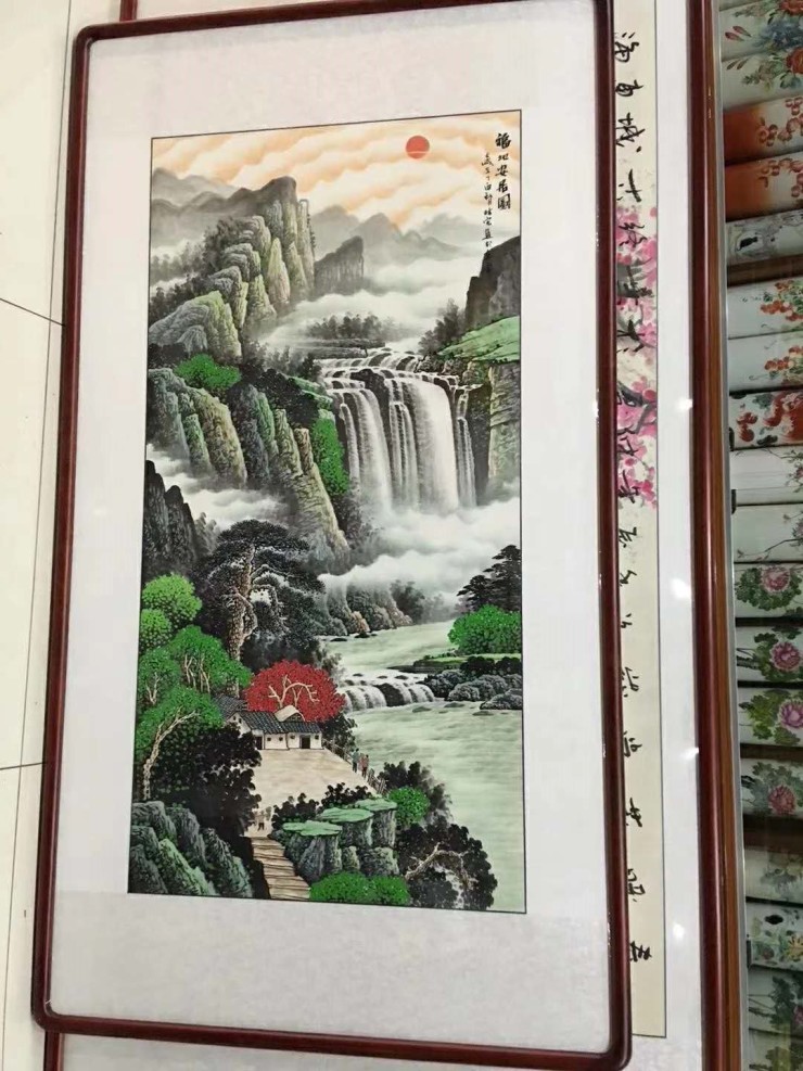 ——李林宏玄关山水画《福地安居》作品实拍