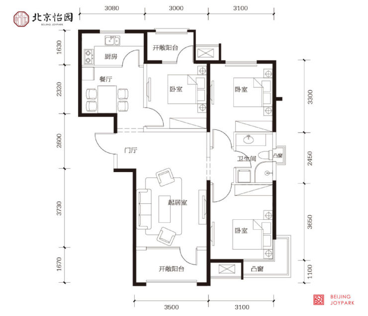 (北京怡园95㎡户型图)