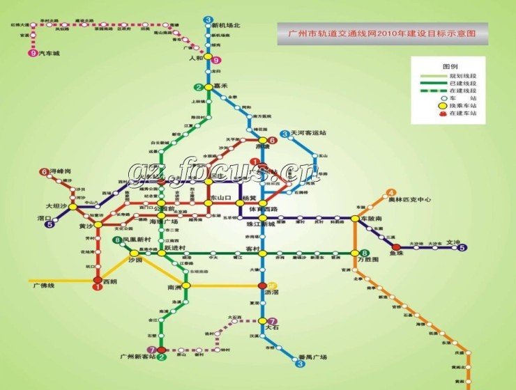 圖:廣州地鐵規劃圖,希望接近金的機場線快點開通