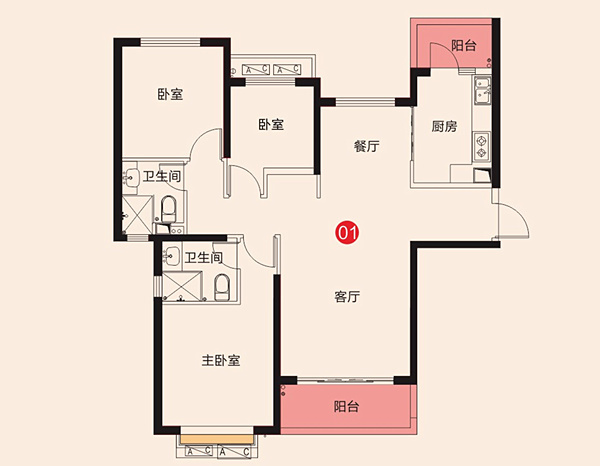 咸阳恒大帝景133.2㎡三室两厅两卫户型