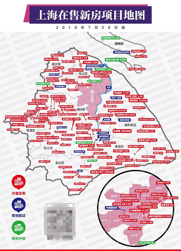 7月第三周上海在售新房项目地图+各价格段地