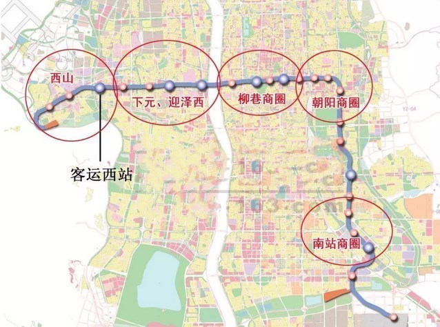 太原地铁1号线途经商圈分布图早在地铁1号开始规划时,西山和朝阳扇Ζ