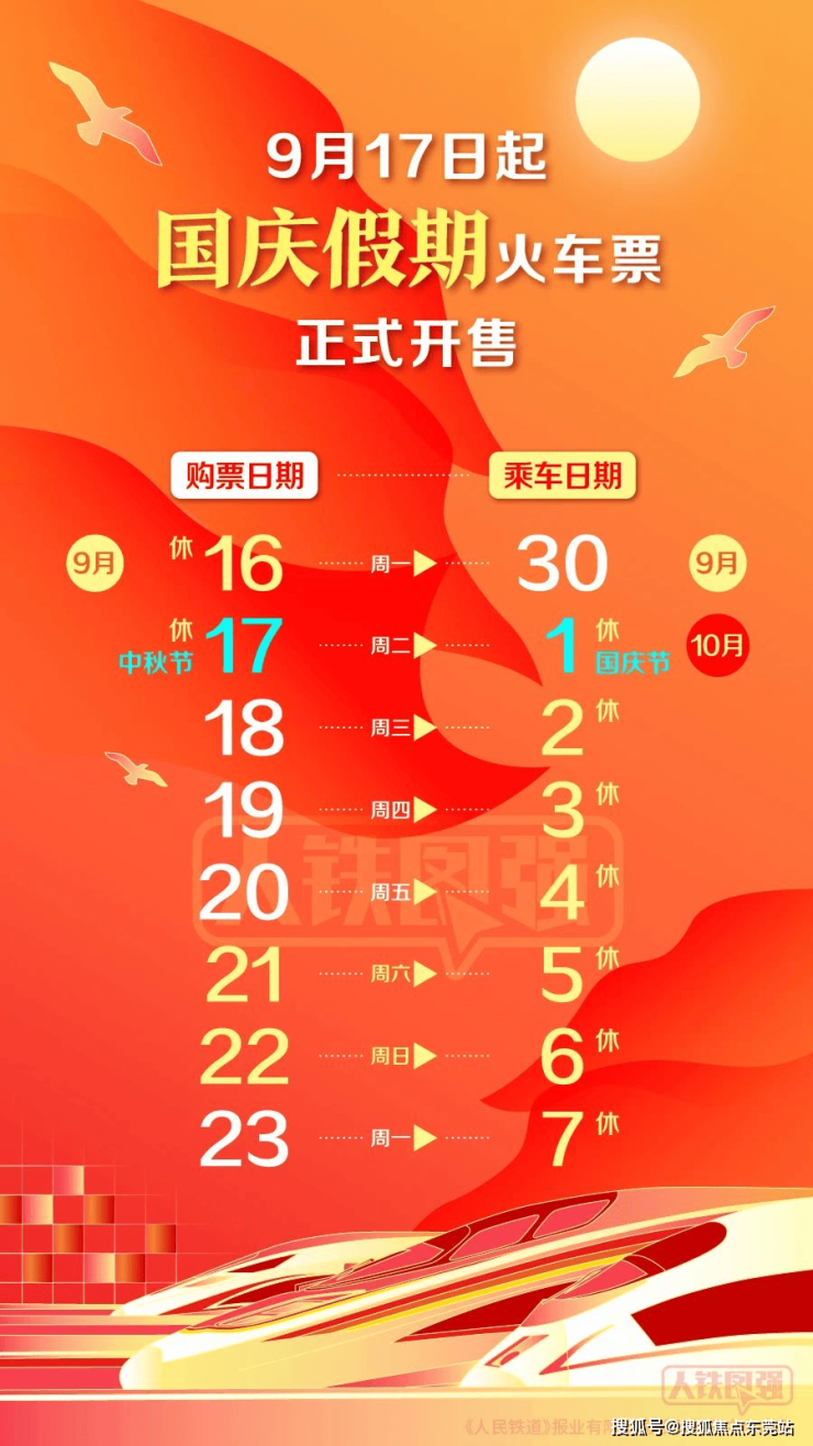 10月1日火车票今天起发售!国庆假期购票日历