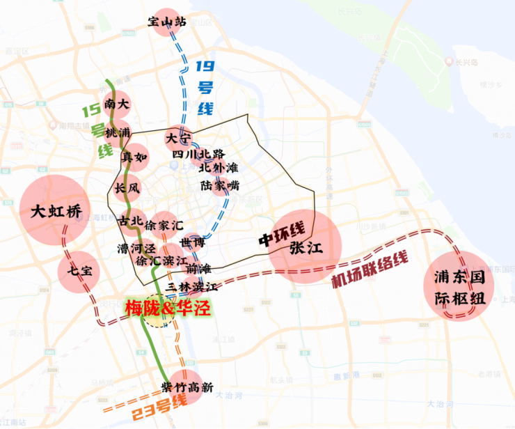 纵观上海,能同时拥有四条轨道交通的除了前滩,便只有朗拾花语所在的