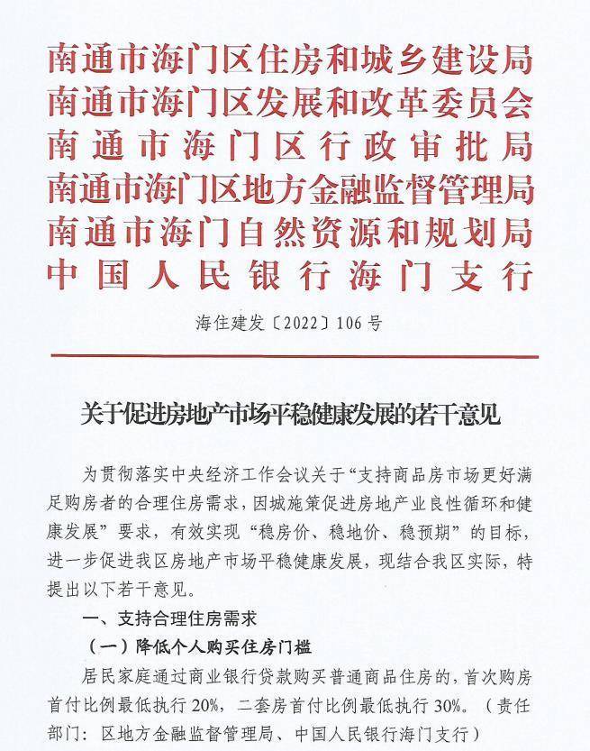 南通海门:首套房首付比例两成,公积金贷款最高160万元