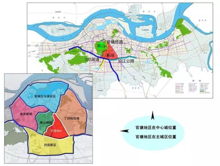 官塘新城处于镇江的地理几何中心,城市南延扩展的战略要点,是贯穿南徐
