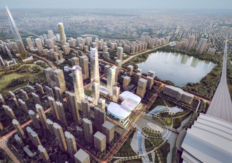 杨春湖高铁商务区创新体验式生态文娱综合体完成设计350米225米双塔组