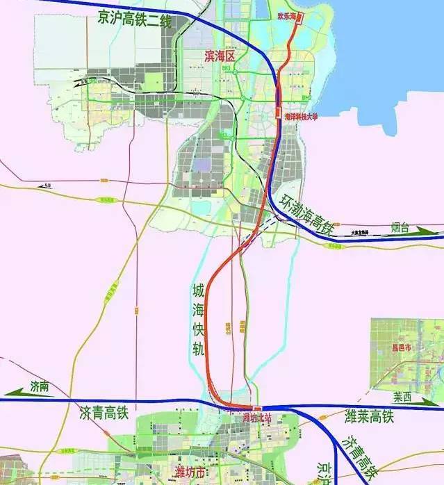 是连接潍坊中心城区至滨海的快速通道 线路起自在建济青高铁潍坊北站